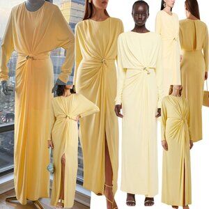 🆕 SIMKHAI 🧿 NWOT Maisie Twist-Drape Crepe Maxi Dress, Sulphur - Sz US 4